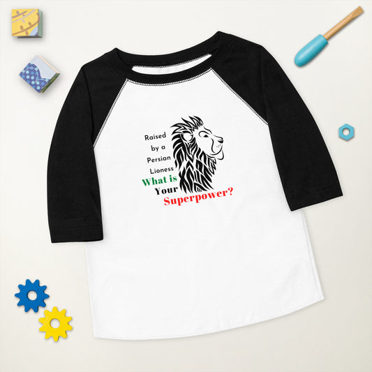 Raised by a Persian Lioness - Toddler baseball shirt